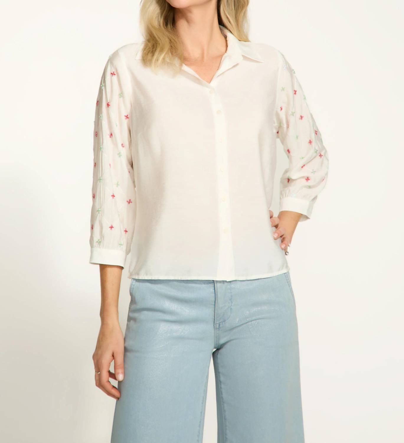Fdj - Embellished Sleeve Shirt, White