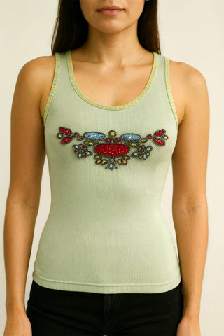 Paparazzi - Sleeveless Top With Embroidery & Beaded Works
