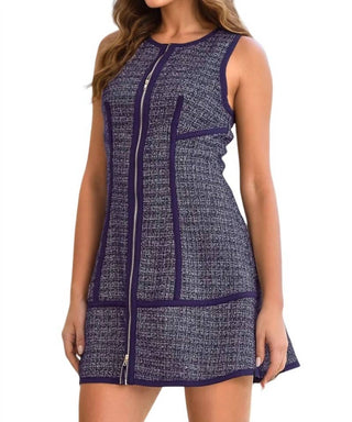 Entro - Tracy Piping Detail Front Zipper Tweed Sleeveless Dress