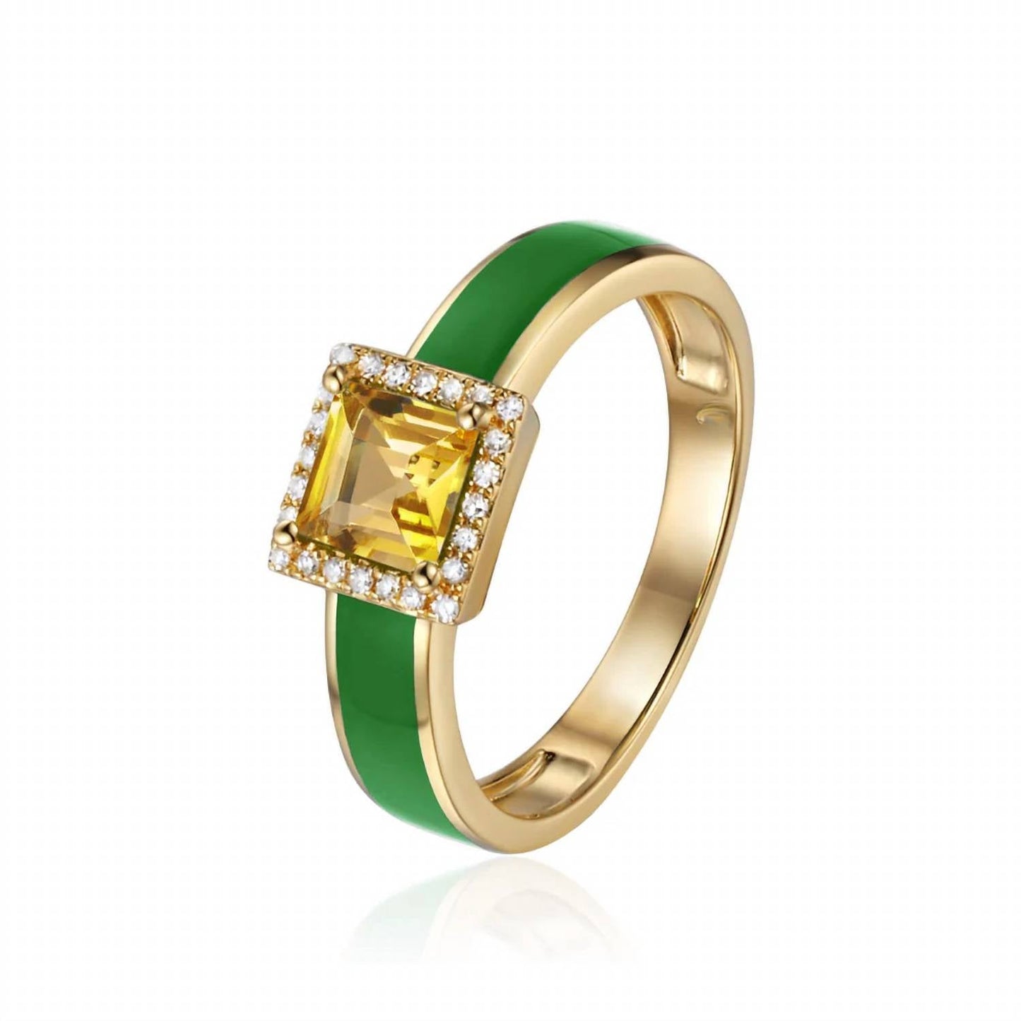 Diana M Jewels - 0.60 Cts Yellow Citrine Enamel Diamond Ring