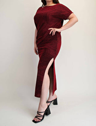 The Curve La - Plus Size Lurex Knit Short Sleeve Top And Skirt Set