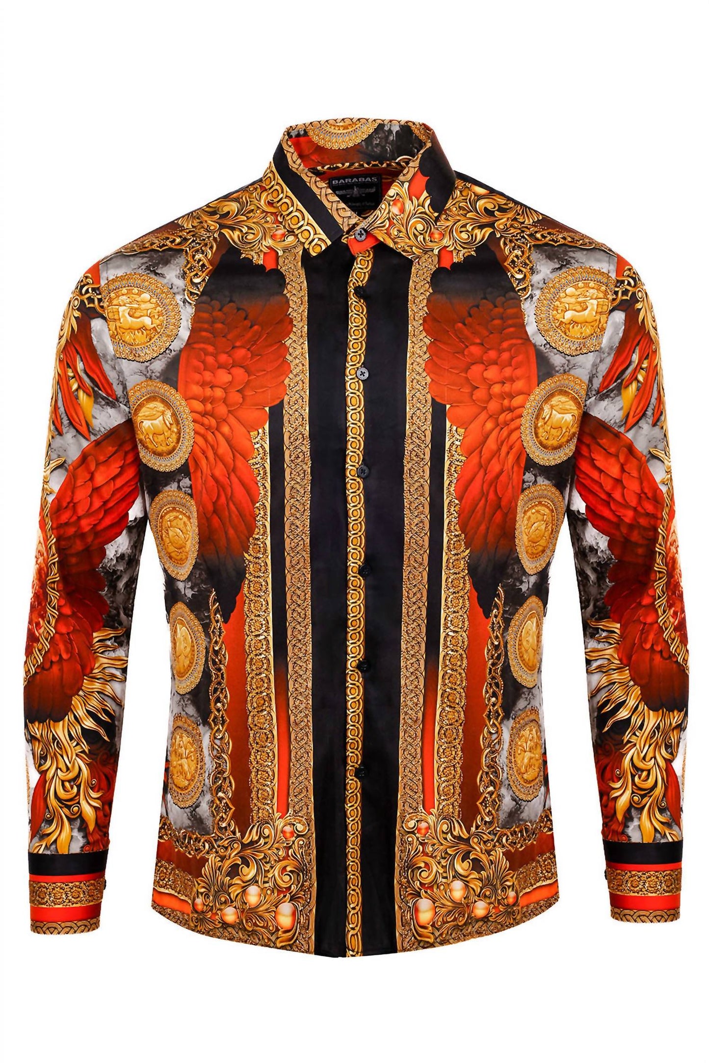 Barabas - Men's Striking Look Rhinestone Long Sleeve Shirt