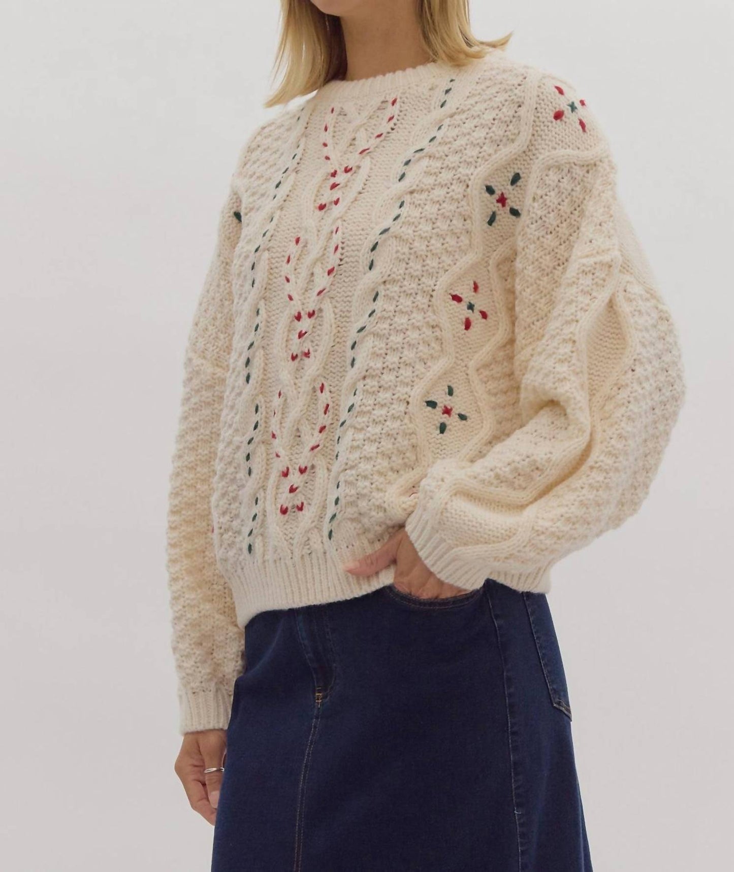 Entro - Cable Knit Round Neck Sweater
