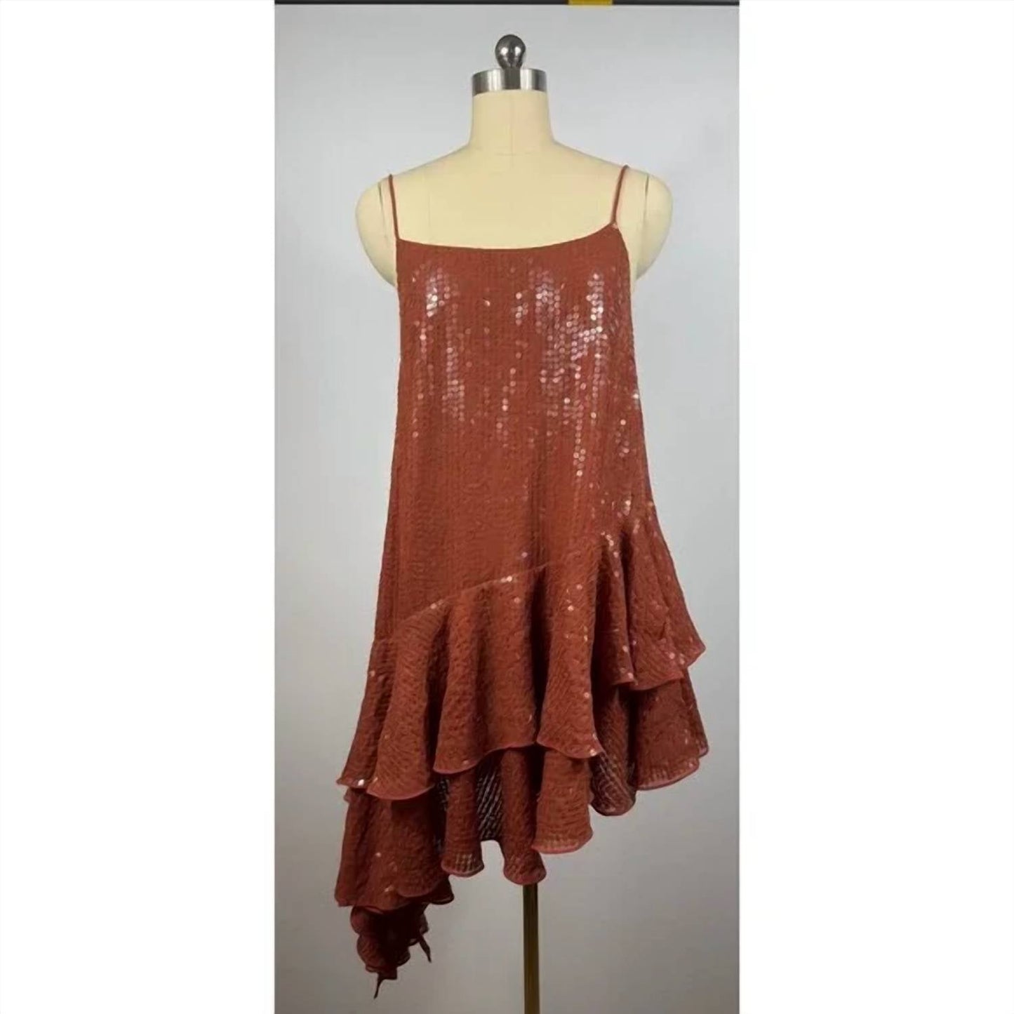 Mac Duggal - Sequined Ruffleasymmetrical Hem Sleeveless Dress