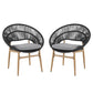 Cyril Outdoor Wicker Papasan Style Dining Chair with Teak Finished Leg and Dark Gray Faux Rattan - Set of 2