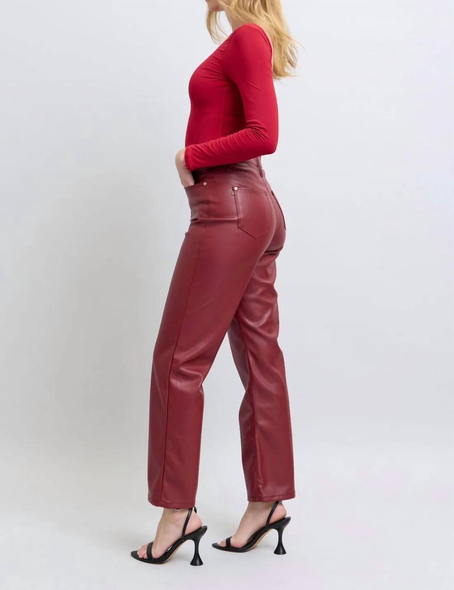 Judy Blue - Tummy Control Faux Leather Straight Pants