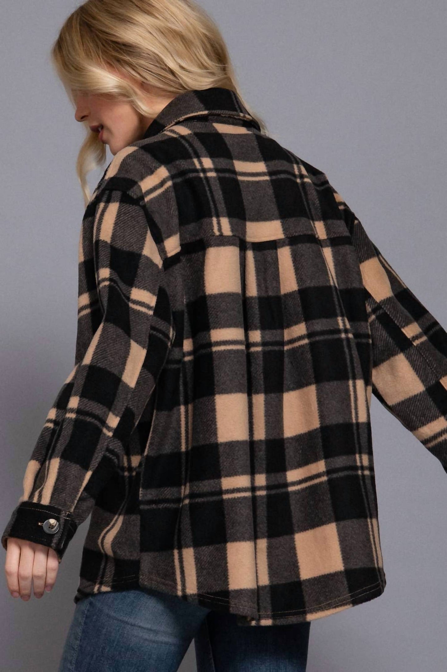 42Pops - Women's Check Printed Fleece Shacket