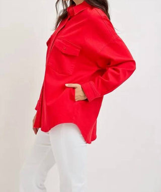 Risen - Button Down Long Sleeve Denim Shacket With Chest Pockets