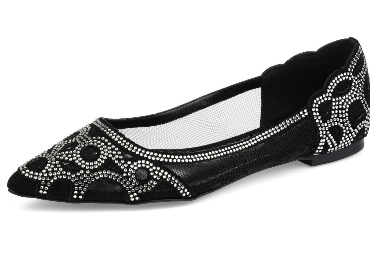 Journee Collection Women's Batavia Embellished Flats Black Size 6.5 M