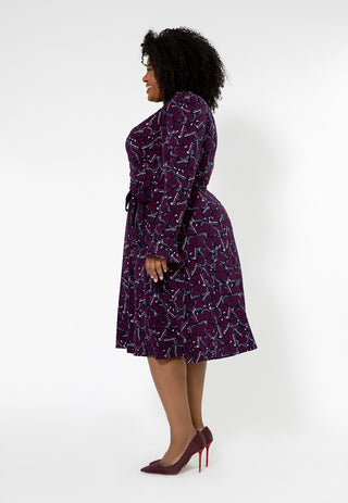Leota Women's Rosalia Butterfly Long Sleeve Faux Wrap Dress Purple
