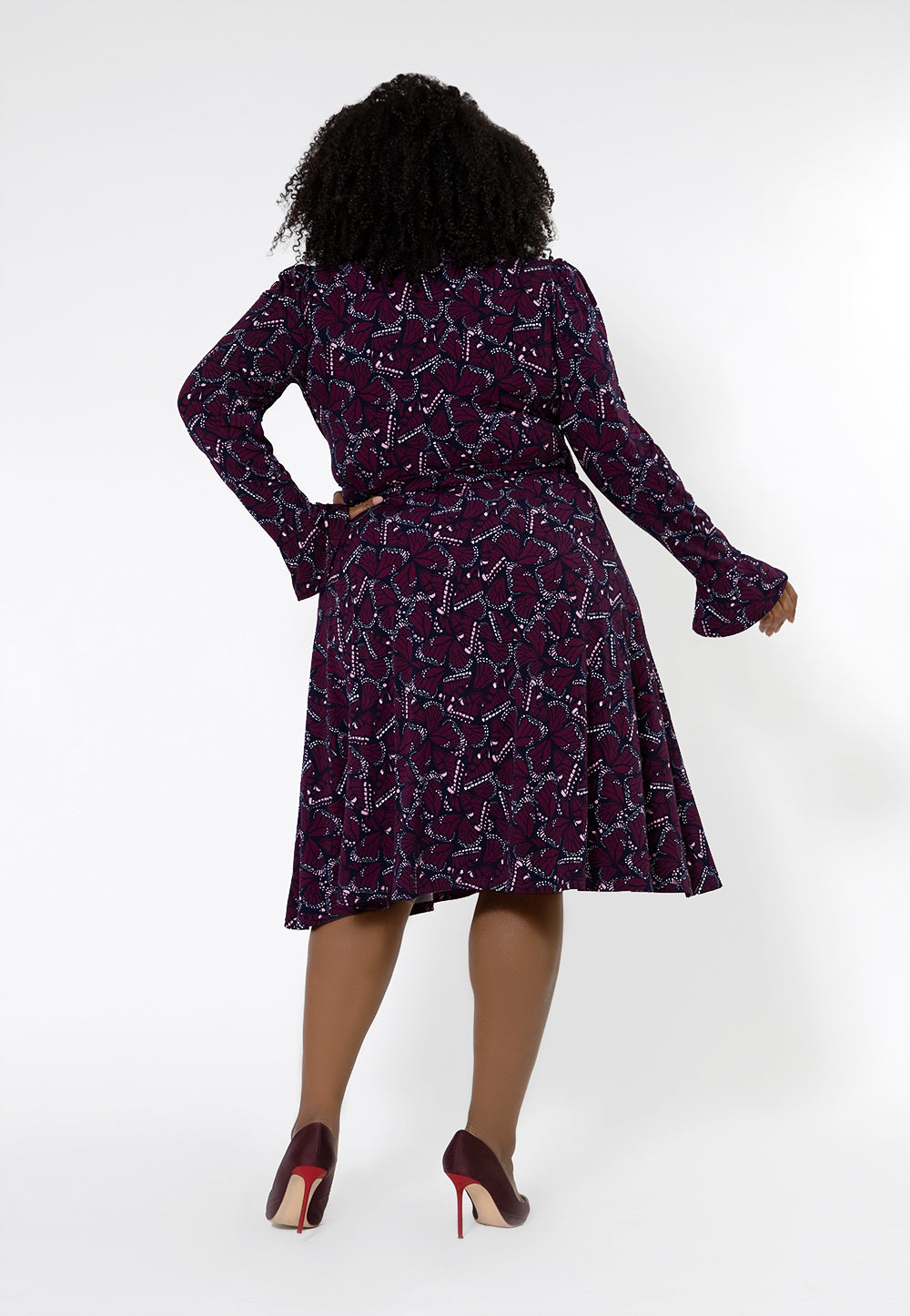 Leota Women's Rosalia Butterfly Long Sleeve Faux Wrap Dress Purple