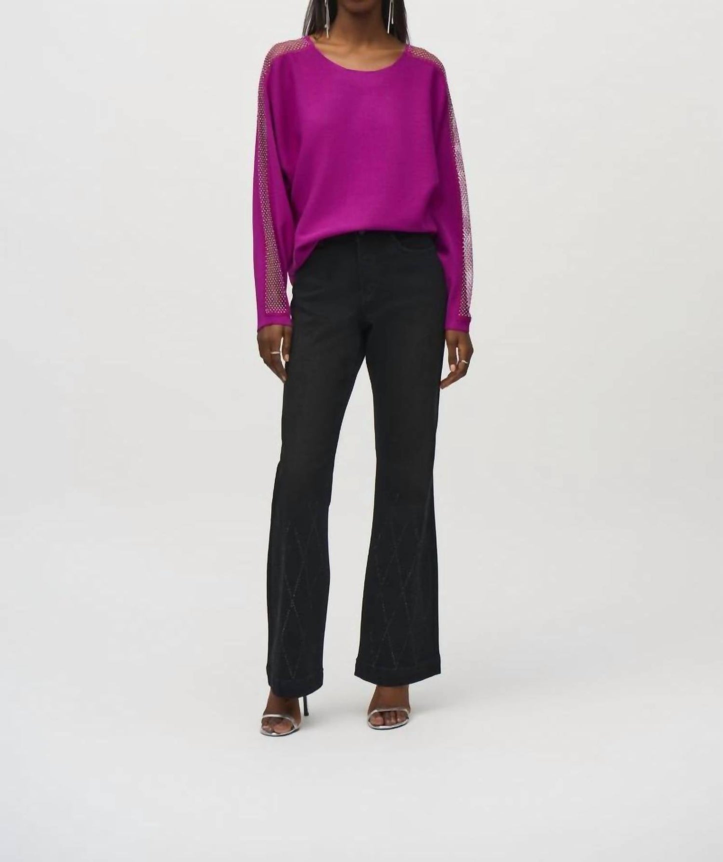 Joseph Ribkoff - Rhinestone Mesh Insert Pullover Sweater