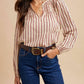 Anniewear - Notch Neck Striped Blouse