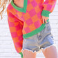 Main Strip - V-Neck Checkered Sweater
