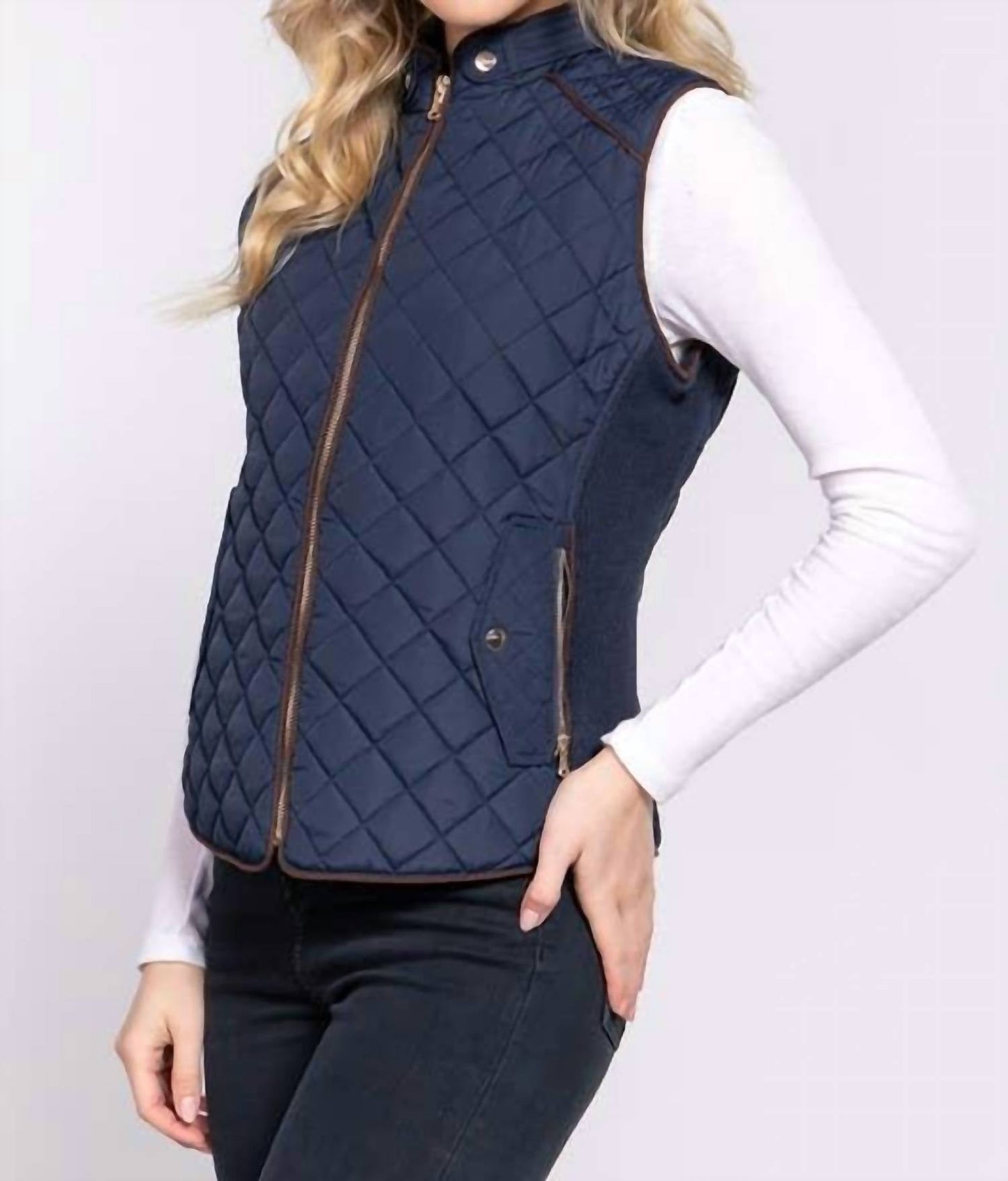 Active Basic - Suede Piping Detail Rib Quilted Vest