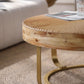 Modern Round Coffee Table with Wooden Carving Pattern and Metal Legs