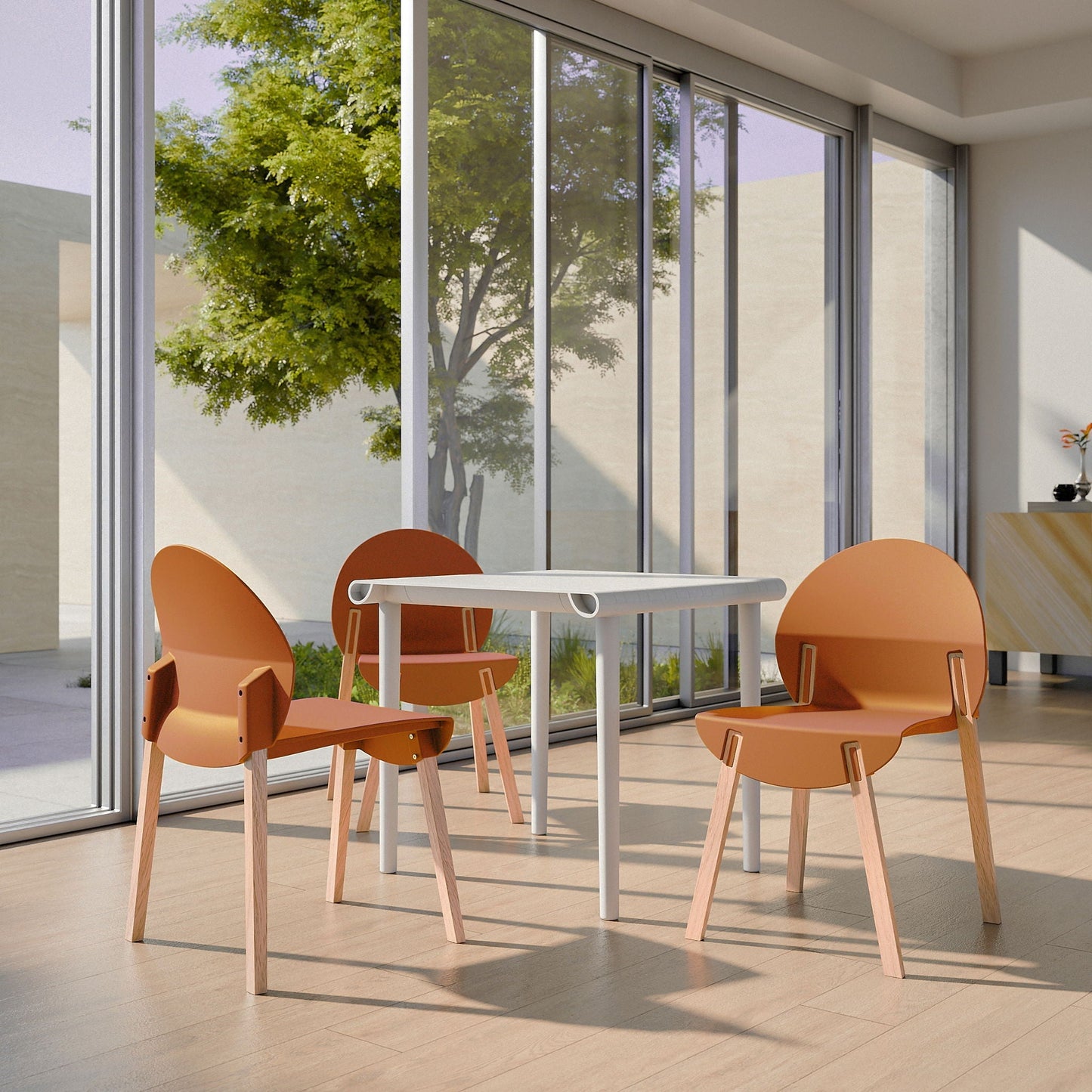 4 Piece Set of Single Chairs With a Design Combining Modern and Traditional Elements