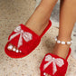 1 The Woman - Women's Plush Rhinestone Bow Slippers