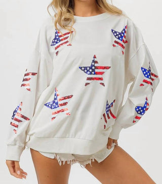 Trendsi - BiBi American Flag Sequin Star Sweatshirt