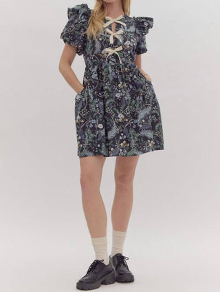 Entro - Floral Puff Sleeve Short Dress