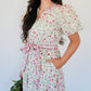 &Merci - Floral Bubble Sleeve Midi Dress With Lace Trim