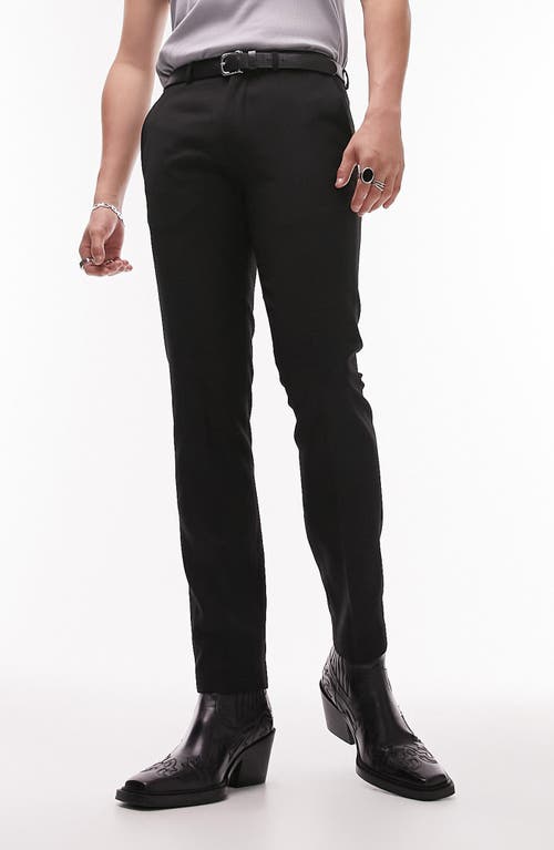 Topman Skinny Fit Textured Dress Pants in Black, Size 34 X 34