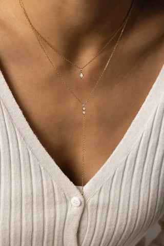 Eklexic - Women's Cz & Opal Thin Chain Lariat Necklace