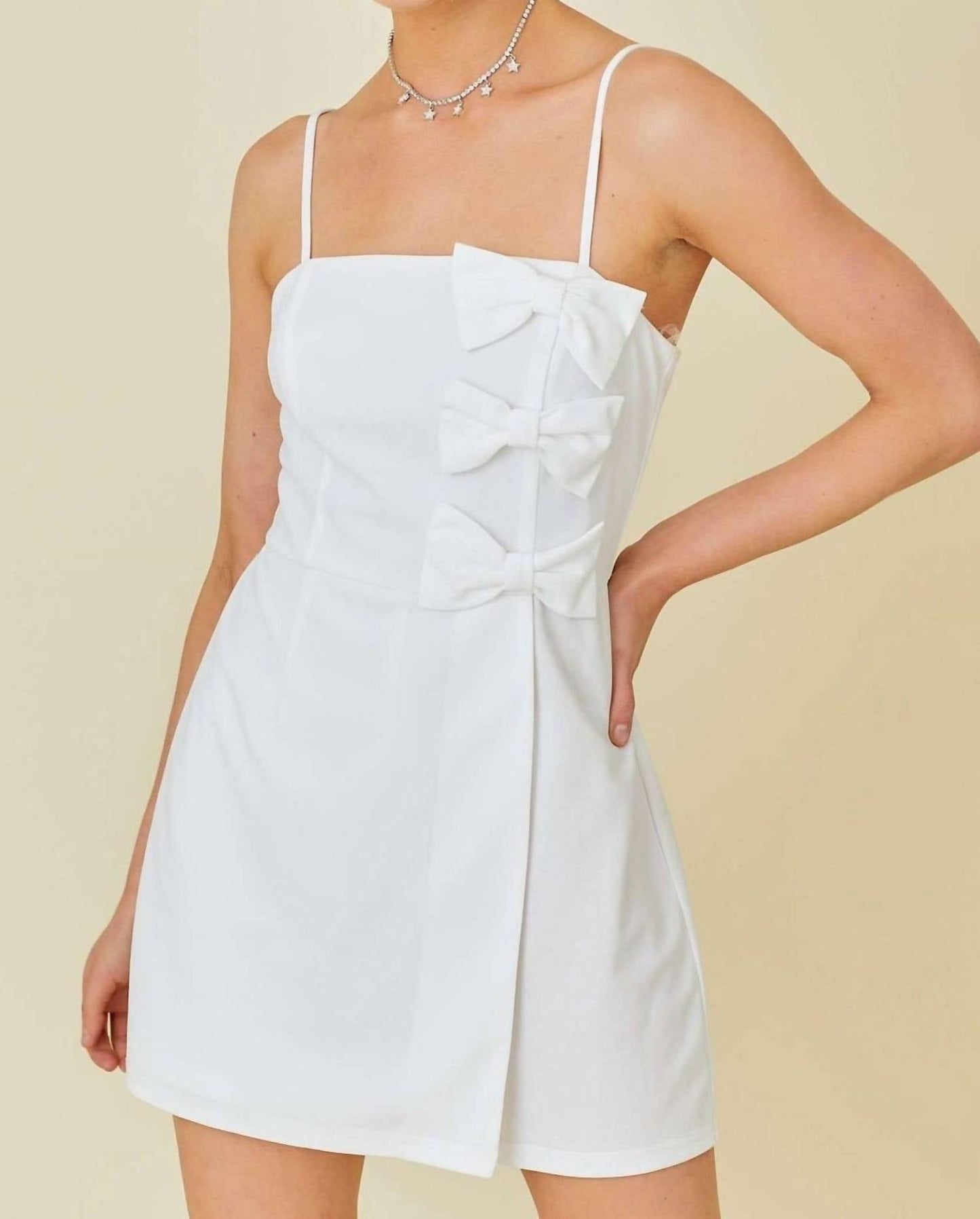 Main Strip - Bow Tie Solid Dress Romper