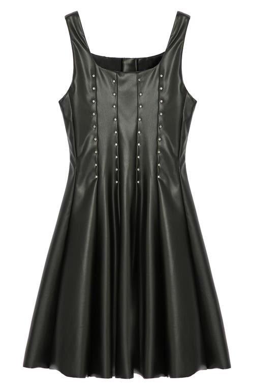 Kids Studded Faux Leather Skater Dress in Black