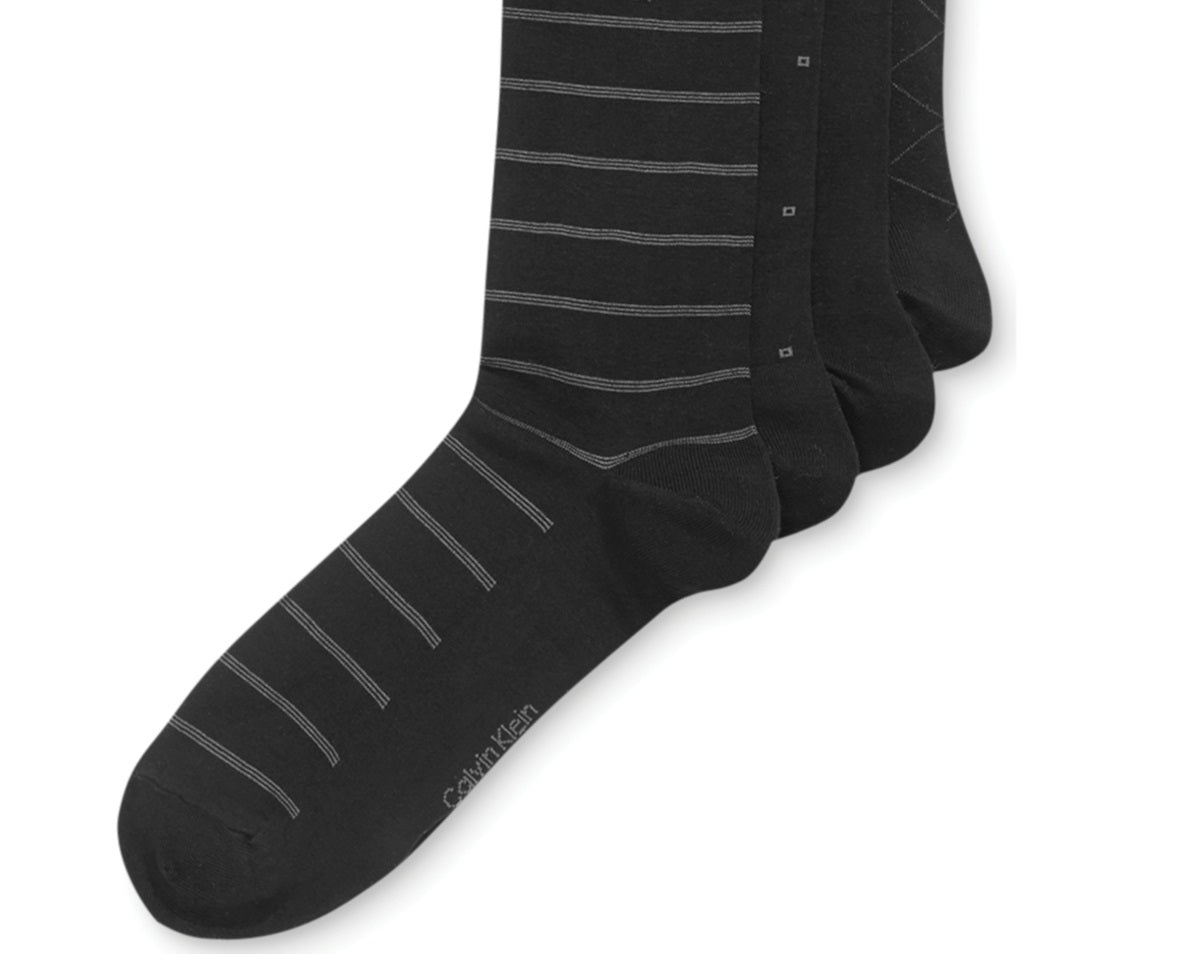 Calvin Klein Men's 4 Pack Patterned Dress Socks Black Size 7-12