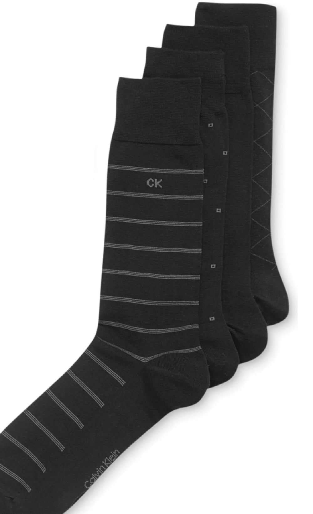 Calvin Klein Men's 4 Pack Patterned Dress Socks Black Size 7-12
