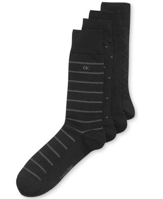 Calvin Klein Men's 4 Pack Patterned Dress Socks Black Size 7-12