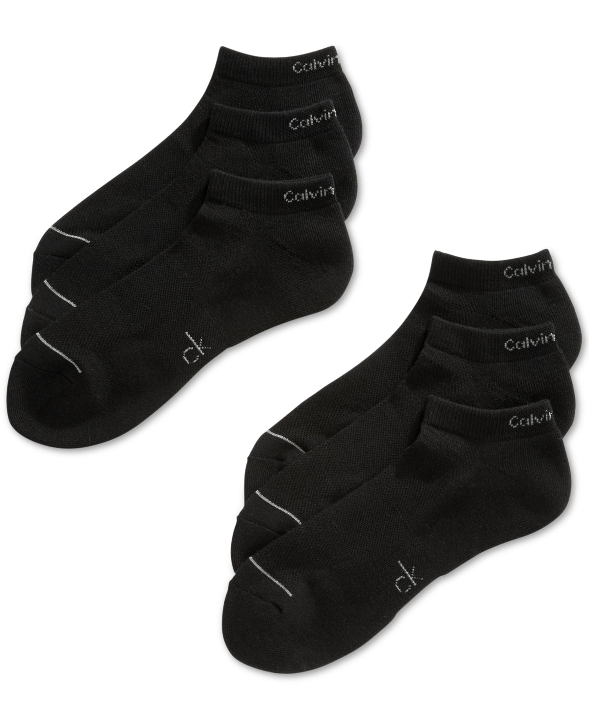 Calvin Klein Men's Six Pack Athletic Stripe Ankle Socks Black Size 7-12