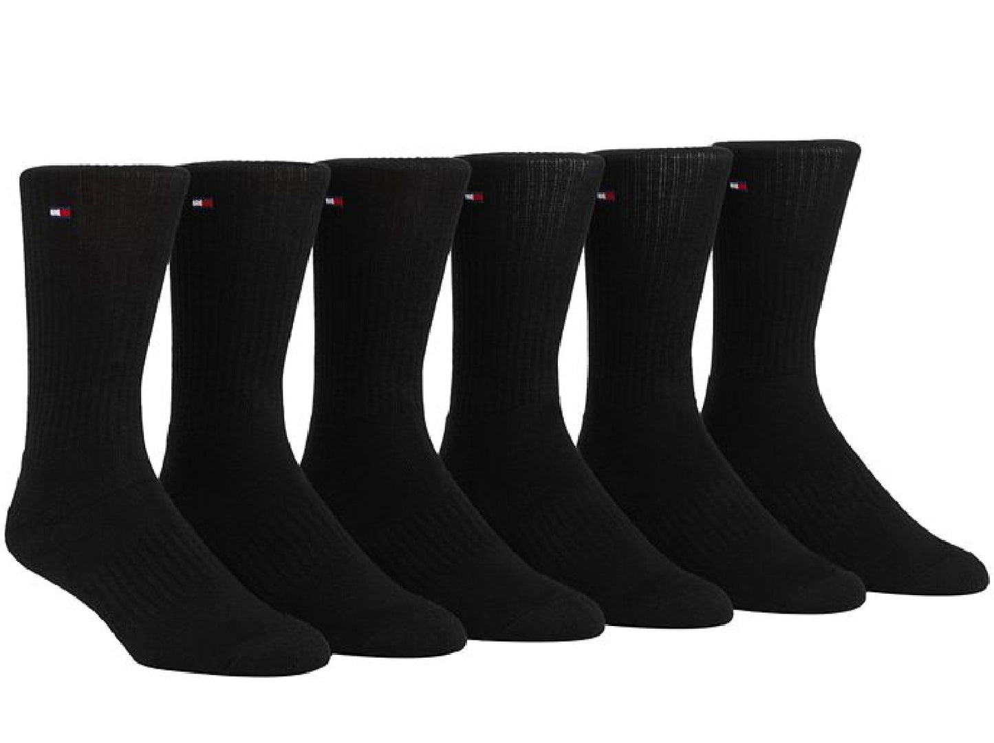 Tommy Hilfiger Men's 6 Pack Cushion Sole Sports Crew Socks Black Size 7-12
