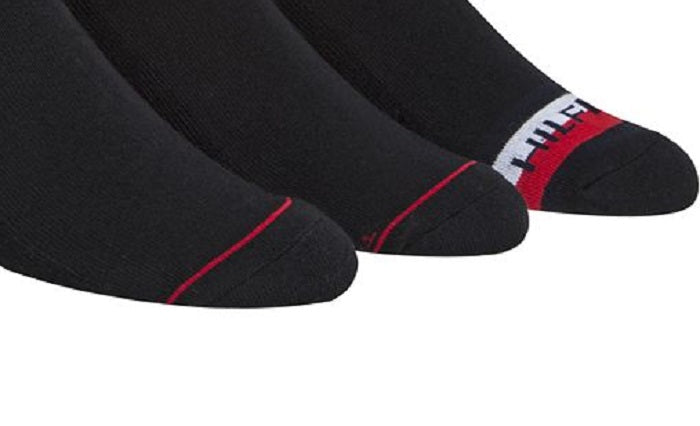 Tommy Hilfiger Men's 3 Pack Logo Casual Quarter Socks Black Size 7-12