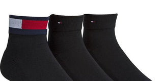 Tommy Hilfiger Men's 3 Pack Logo Casual Quarter Socks Black Size 7-12