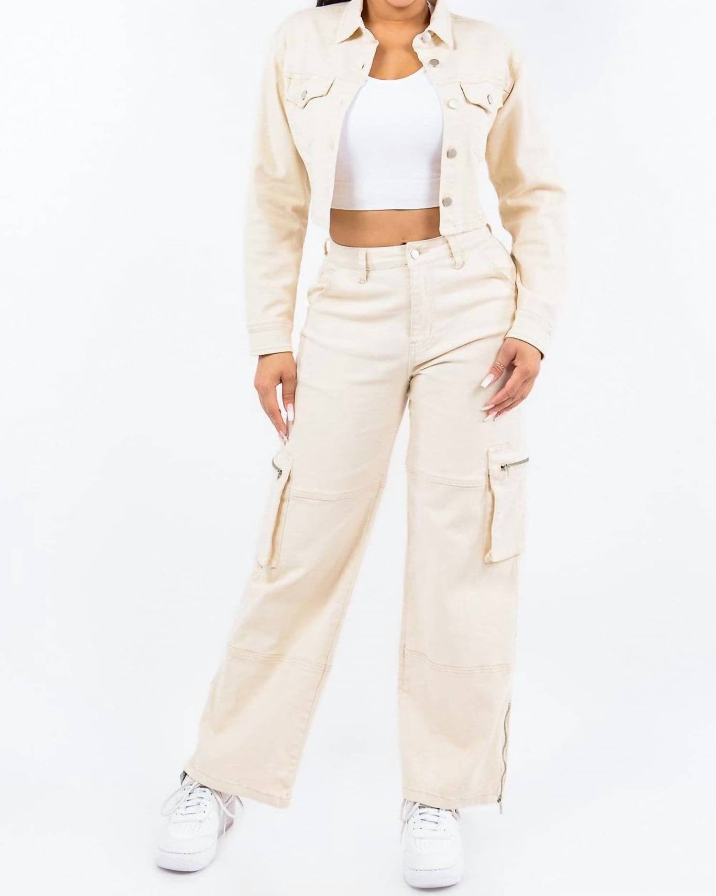 American Bazi - Cropped Lace-up Jacket With Button Front