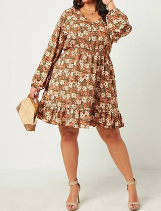 Hayden La - Floral Print Smocked Waist Button Detail Dress