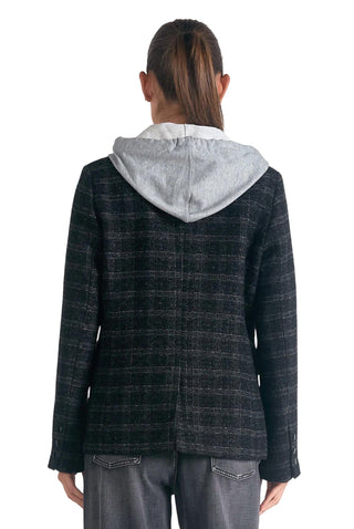 Elan - Eliza Metallic Plaid Blazer with Hoodie