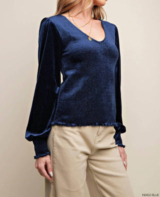 Kori - Velvet Jersey Smocked Top