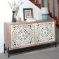 4 Door Wood Cabinet, Vintage Carved Wood with Metal Base