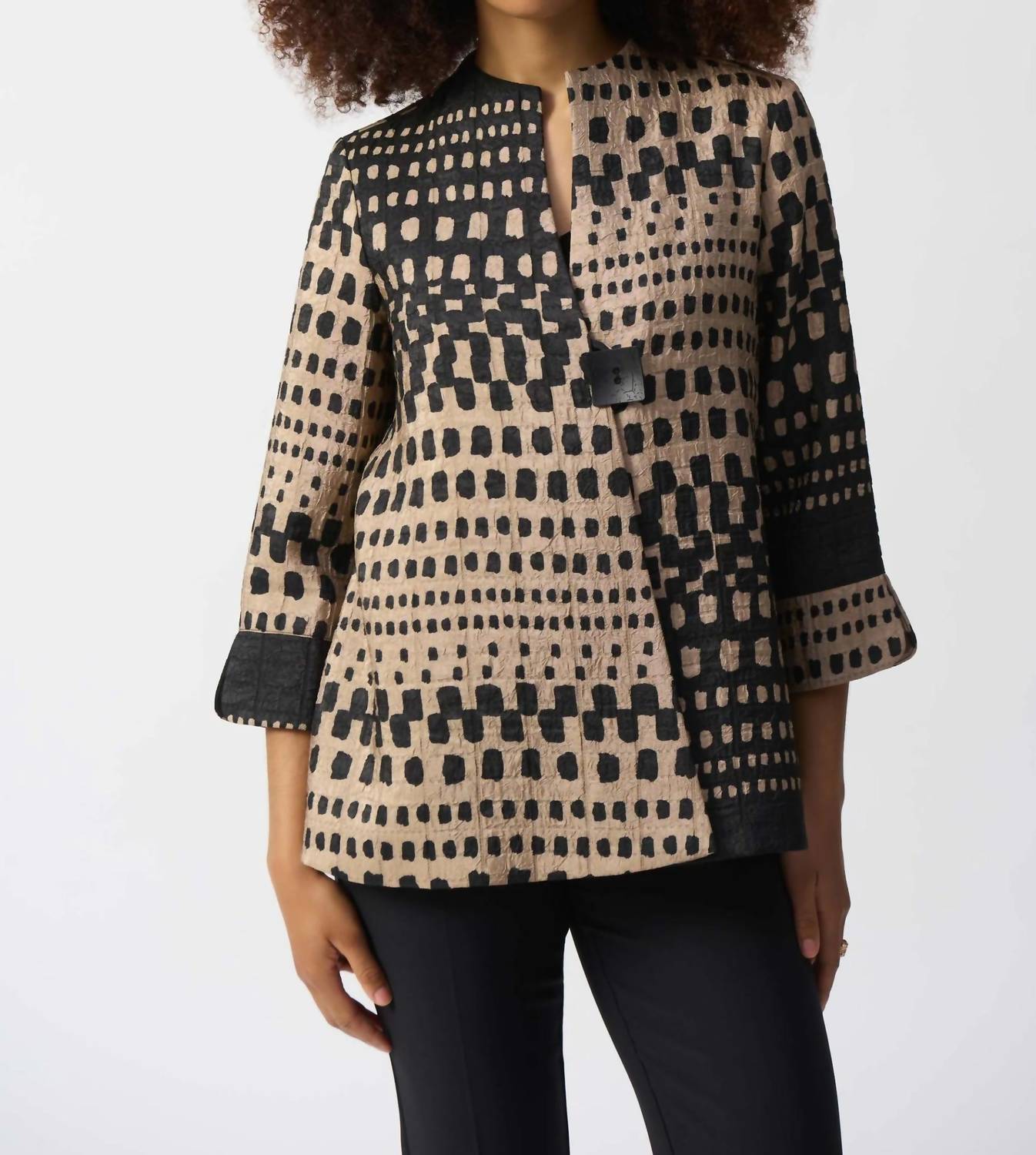 Joseph Ribkoff - Geometric Print Jacquard Trapeze Jacket