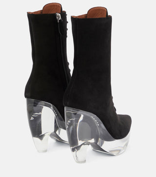 Alaia - Preloved Suede Lace Up Platform Plexi Sole Bootie