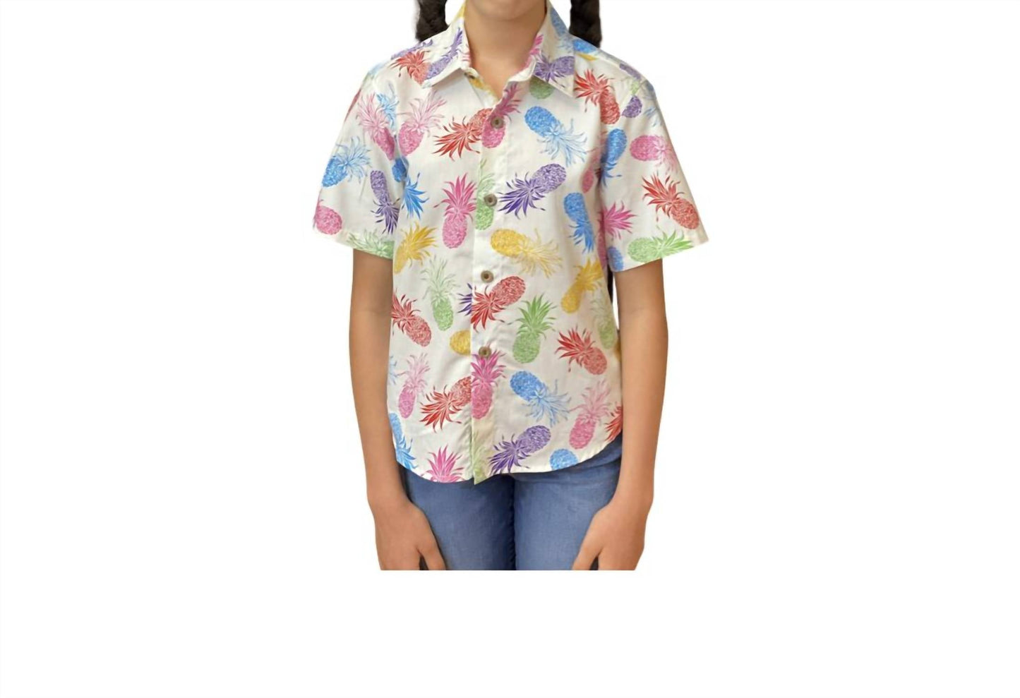 Coradorables - Boys Rainbow Pineapples Short Sleeve "kalani" Aloha Shirt