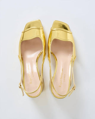 Rupert Sanderson - Women's Calvacade Mirror Gold 60mm Block Heel Peep Toe
