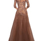 La Femme - Women's Sleeve Floral Appliqué Gown