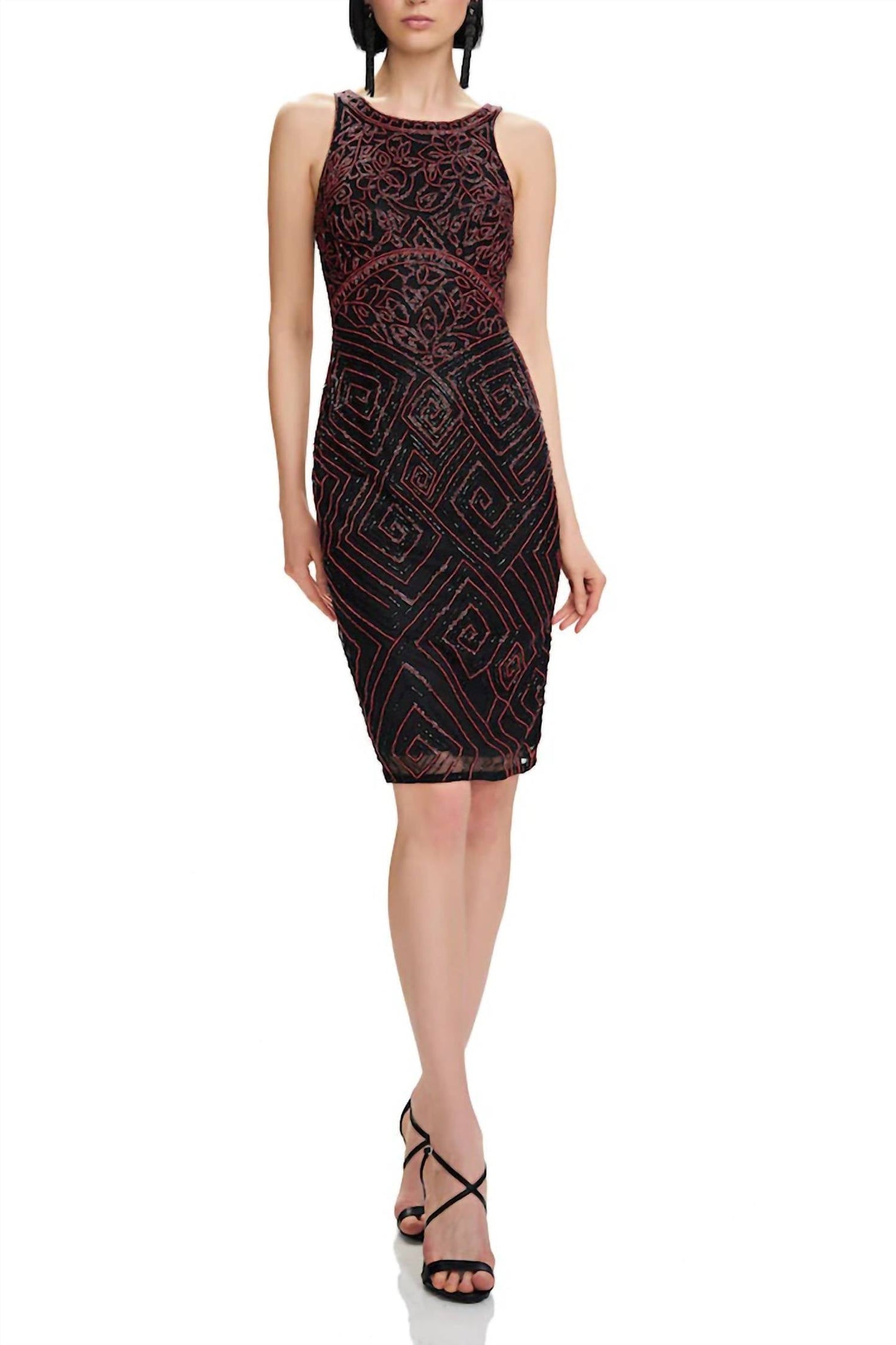 Theia - Sleeveless Beaded Mesh Dress