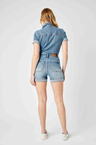 Judy Blue - High Waisted Short Sleeve Denim Romper