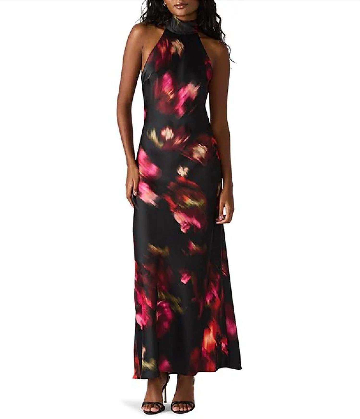 Steve Madden - Lara Satin High Neck Sleeveless Maxi Dress