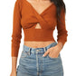 Free People Floyd Wrap Front Crop Cotton Blend Sweater in Glazed Ginger, Size Medium